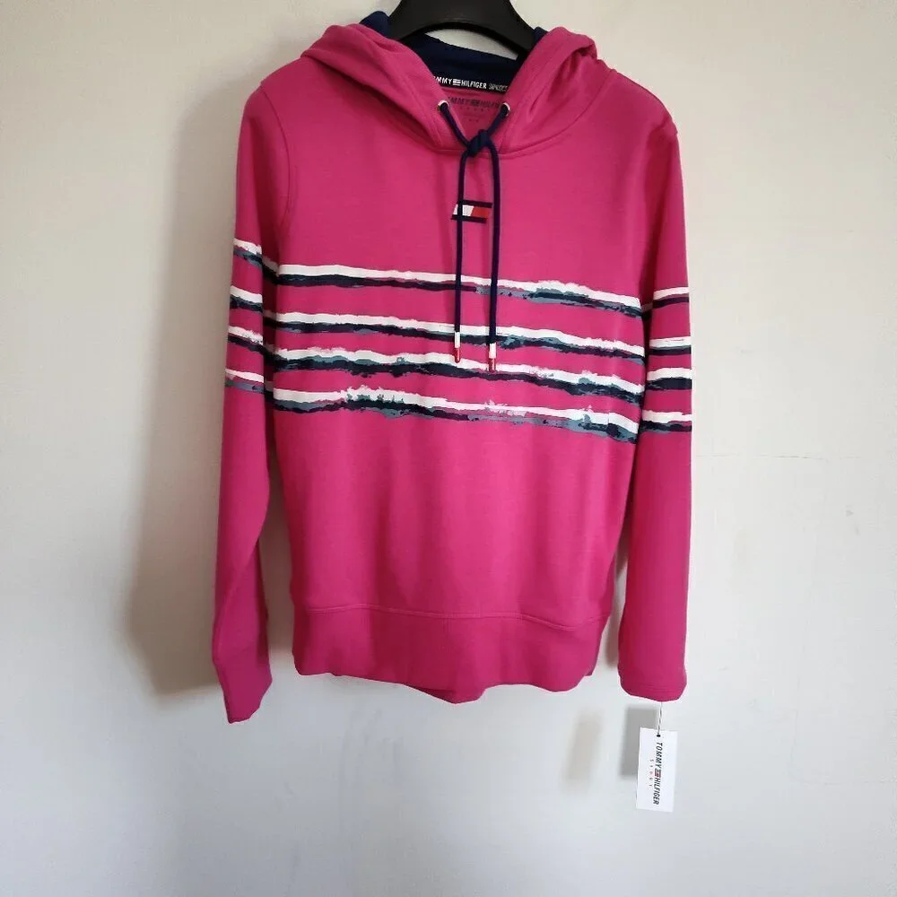 Ladies SZ S Tommy Hilfiger Pink Stripe Classic Hoodie